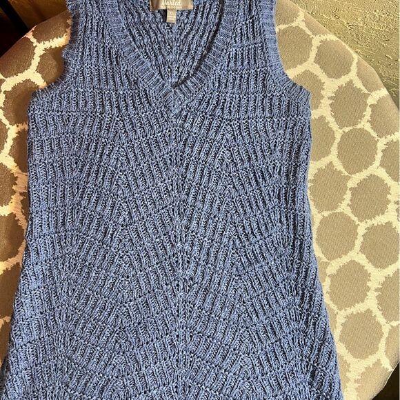 Blue Women's Crochet Sweater Vest, sleeveless, V-neck - Picture 1 of 6